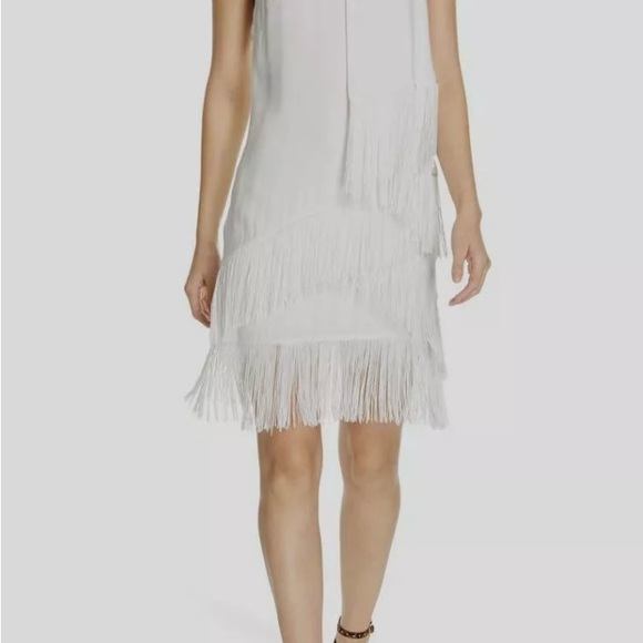 $498 Joie Women's White Tiered Fringe Jewel Neck Amiyah Shift Dress Size 2 - Picture 2 of 6